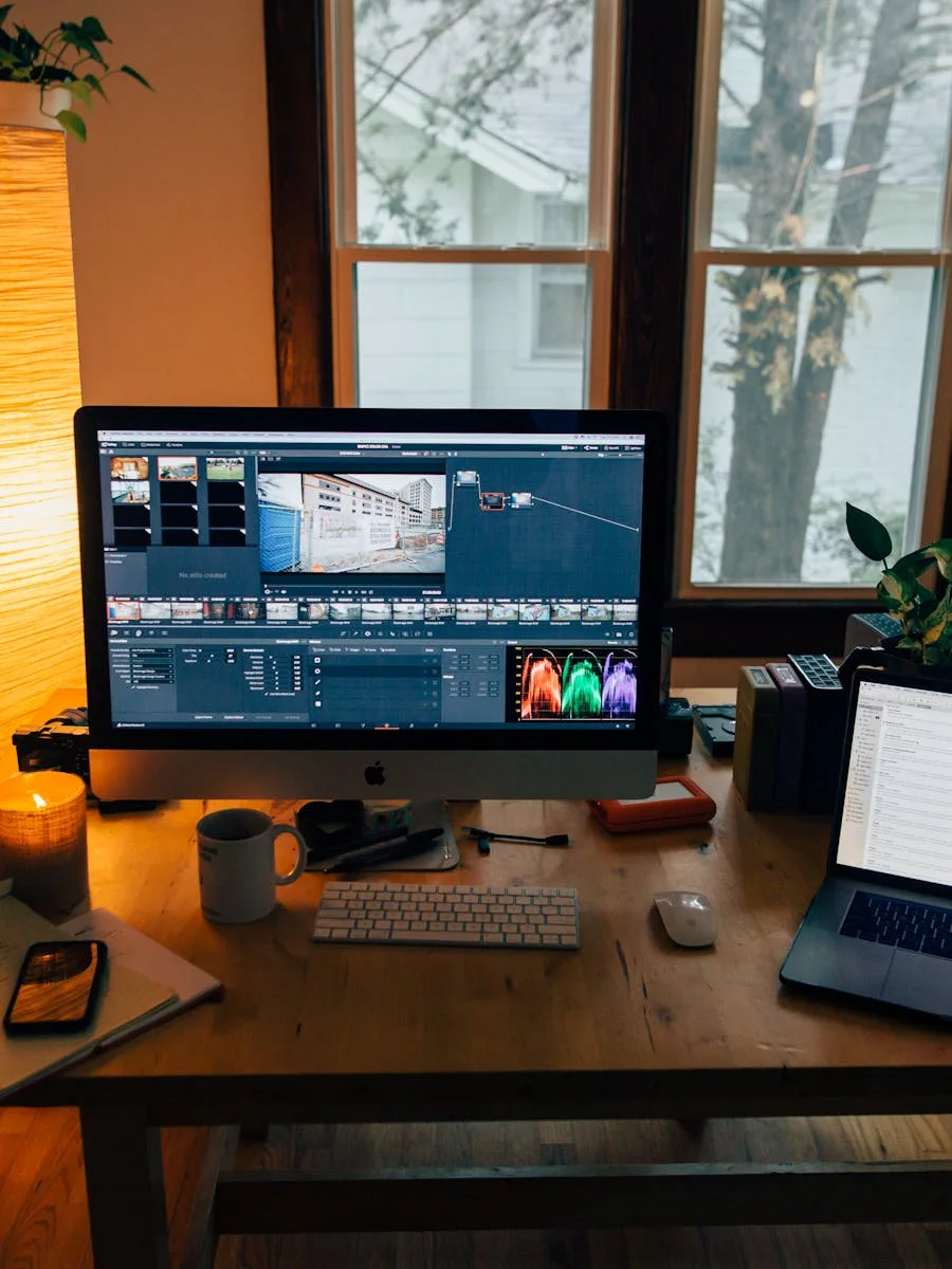 Cozy home workspace with a computer